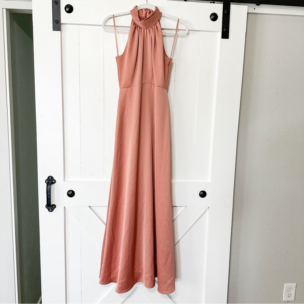 Anthropologie x Sachin + Babi Esme Gown Satin Charmeuse Pink Halter Maxi Size 2 - Picture 4 of 9